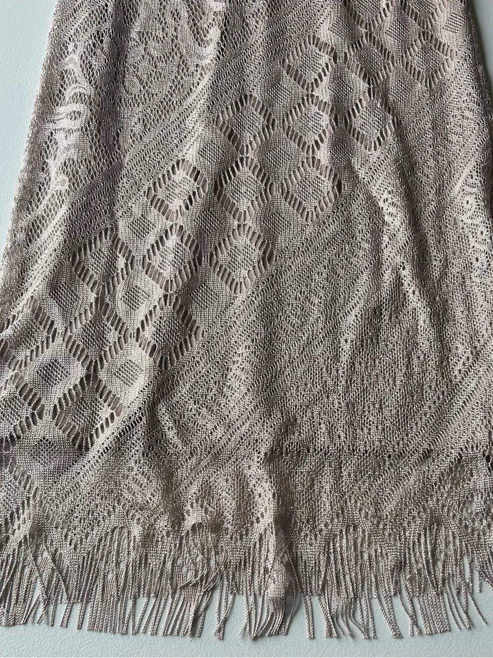 Vintage 90s S.L. Fashions Metallic Crochet Lace & Chiffon Cape 2-Piece Dress Set - Picture 13 of 15